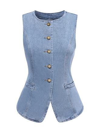 Blue 1940s Sleeveless Denim Vest - vintage fashion, retro style
