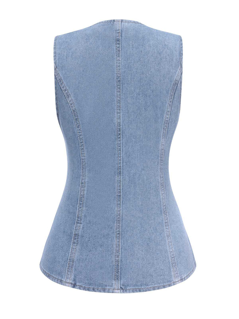 Blue 1940s Sleeveless Denim Vest - vintage fashion, retro style
