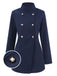 Blue 1940s Solid Stand Collar Double Breasted Coat - vintage fashion, retro style