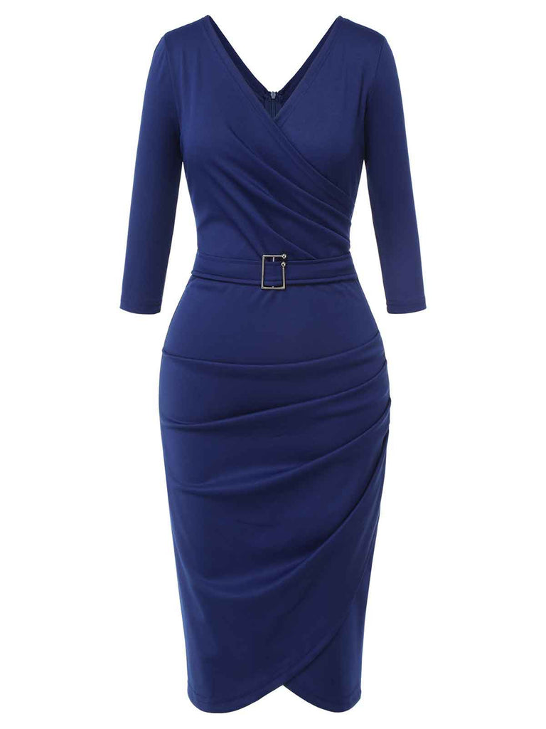 Blue 1940s Solid V-Neck Dress with Belt, vintage dress, retro fashion - perfect for women who love vintage and retro fashion
