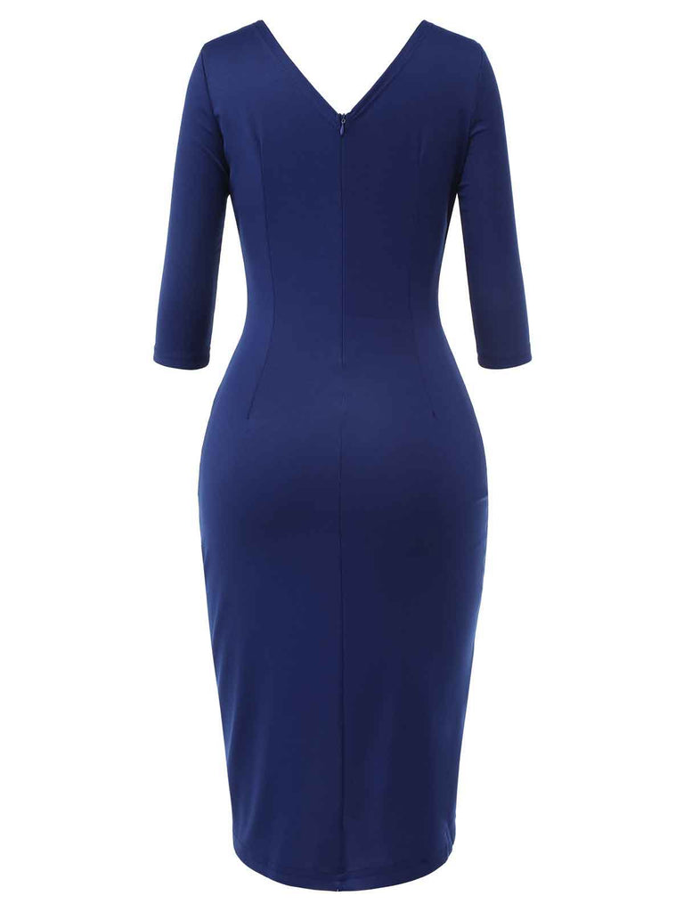 Blue 1940s Solid V-Neck Dress with Belt, vintage dress, retro fashion - perfect for women who love vintage and retro fashion