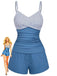 Blue 1940s Striped Pocket Ruched Swimsuit - vintage swimsuit, pin-up style