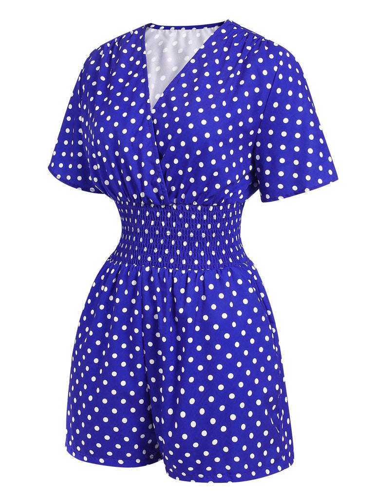 Blue 1940s V-Neck Polka Dots Romper: timeless 1940s elegance she makes her own