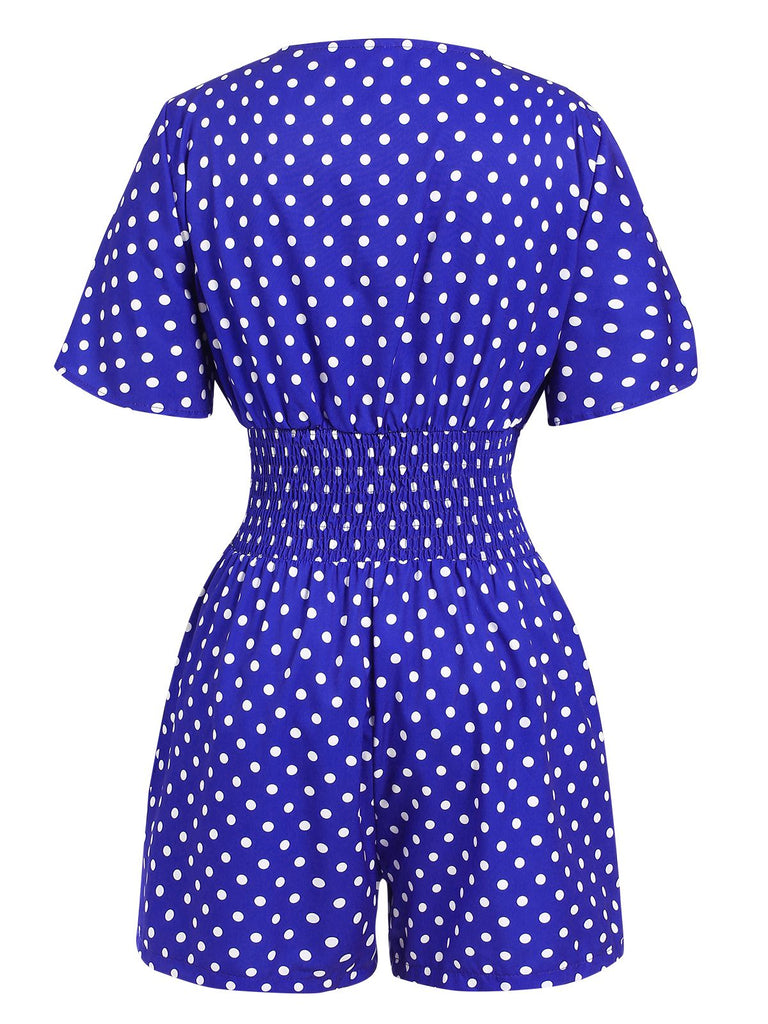This Blue 1940s V-Neck Polka Dots Romper whispers 1940s secrets to those who notice