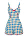 Blue 1950s Bow Gingham Plaid Floral Romper - vintage jumpsuit, retro fashion