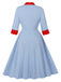 Blue 1950s Contrast Tie-Neck High Collar Dress - vintage dress, retro fashion, rockabilly