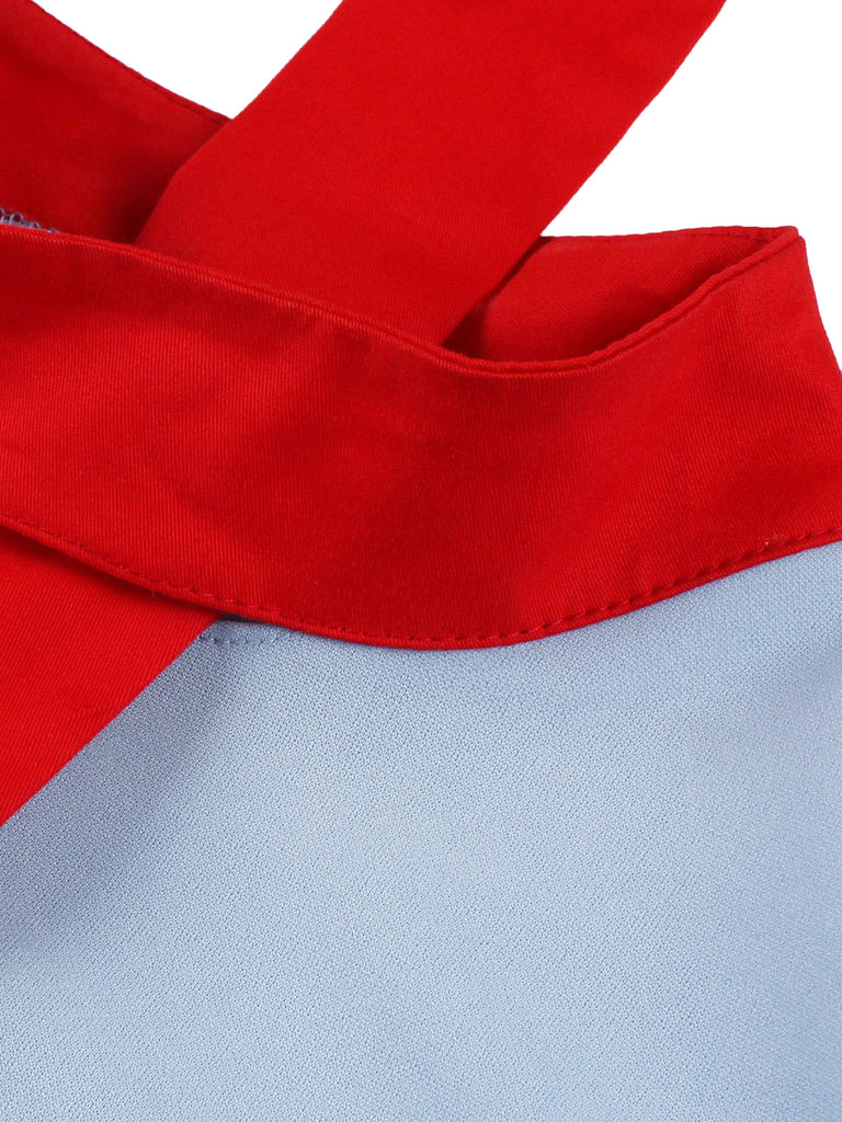 Blue 1950s Contrast Tie-Neck High Collar Dress - vintage dress, retro fashion, rockabilly