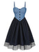 Blue 1950s Denim Polka Dot Mesh Patchwork Dress, vintage dress, retro fashion, rockabilly, pin-up fashion - perfect for women who love vintage and retro fashion