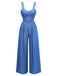 Blue 1950s Denim Spaghetti Strap Ruched Jumpsuit - vintage romper, retro jumpsuit for vintage lovers