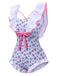 Blue 1950s Ditsy Floral Bow Ruffled Swimsuit, vintage swimsuit, pin-up swimwear - perfect for women who love vintage and retro fashion