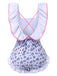 Blue 1950s Ditsy Floral Bow Ruffled Swimsuit, vintage swimsuit, pin-up swimwear - perfect for women who love vintage and retro fashion