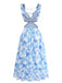 Blue 1950s Floral Print Ruffle Straps Cutout Maxi Dress - vintage dress, retro fashion, rockabilly, pin-up fashion for vintage lovers