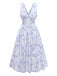 Blue 1950s Floral Deep V Sleeveless Corset Midi Dress: beautiful vintage dress, retro fashion, elegant style with timeless appeal