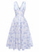 Blue 1950s Floral Deep V Sleeveless Corset Midi Dress | vintage dress, retro fashion, elegant style - perfect for retro fashion enthusiasts