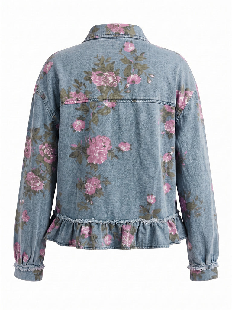 Blue 1950s Floral Denim Vintage Top 2