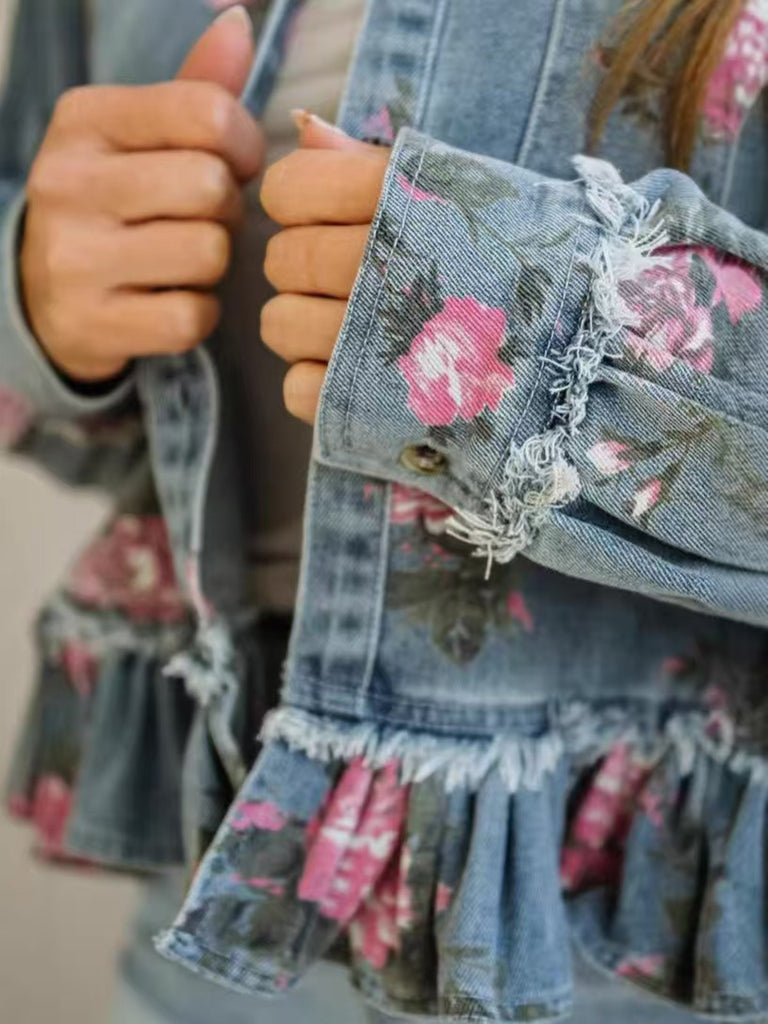 Blue 1950s Floral Denim Vintage Top 5