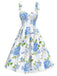 Blue 1950s Floral Organza Lace-Up Dress - vintage dress, retro fashion, rockabilly