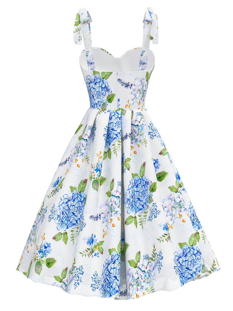 Blue 1950s Floral Organza Lace-Up Dress - vintage dress, retro fashion, rockabilly