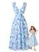 Blue 1950s Floral Print Ruffle Straps Cutout Maxi Dress, vintage dress, retro fashion, rockabilly, pin-up fashion - perfect for women who love vintage and retro fashion