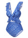 Blue 1950s Floral Ruffles One-Piece Swimsuit: 1950s Riviera elegance, reimagined for her