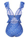 This Blue 1950s Floral Ruffles One-Piece Swimsuit carries 1950s vacation dreams in every stitch