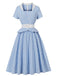 Blue 1950s Gingham Plaid Ruffle Swing Dress - vintage dress, retro fashion, rockabilly