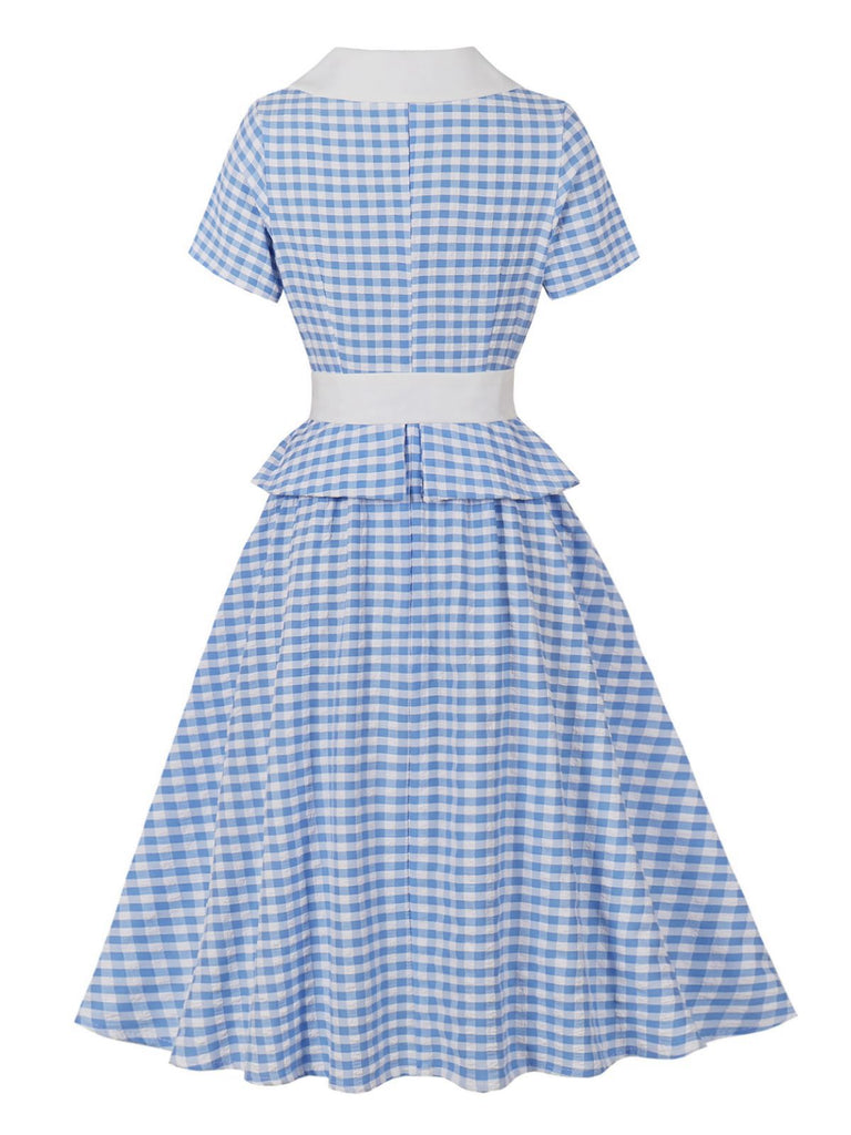 Blue 1950s Gingham Plaid Ruffle Swing Dress - vintage dress, retro fashion, rockabilly