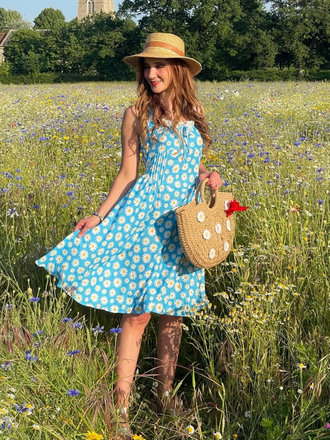 Blue 1950s Halter Lace Daisy Dress - vintage dress, retro fashion, rockabilly