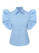 She pairs this Blue 1950s Lapel Ruffles Sleeve Solid Blouse with confidence and 1950s charm