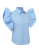 Blue 1950s Lapel Ruffles Sleeve Solid Blouse: a 1950s classic that whispers rather than shouts