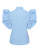 This Blue 1950s Lapel Ruffles Sleeve Solid Blouse brings 1950s soul to her everyday