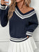 Blue 1950s Nautical Knit V-Neck Striped Sweater - vintage fashion, retro style