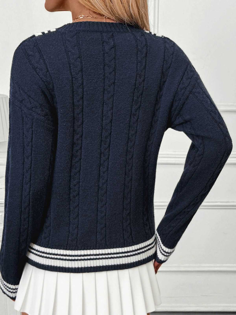 Blue 1950s Nautical Knit V-Neck Striped Sweater - vintage fashion, retro style