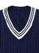 Blue 1950s Nautical Knit V-Neck Striped Sweater - vintage fashion, retro style