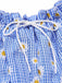 Blue 1950s Off-Shoulder Plaids Daisy Lace-Up Dress - vintage dress, retro fashion, rockabilly