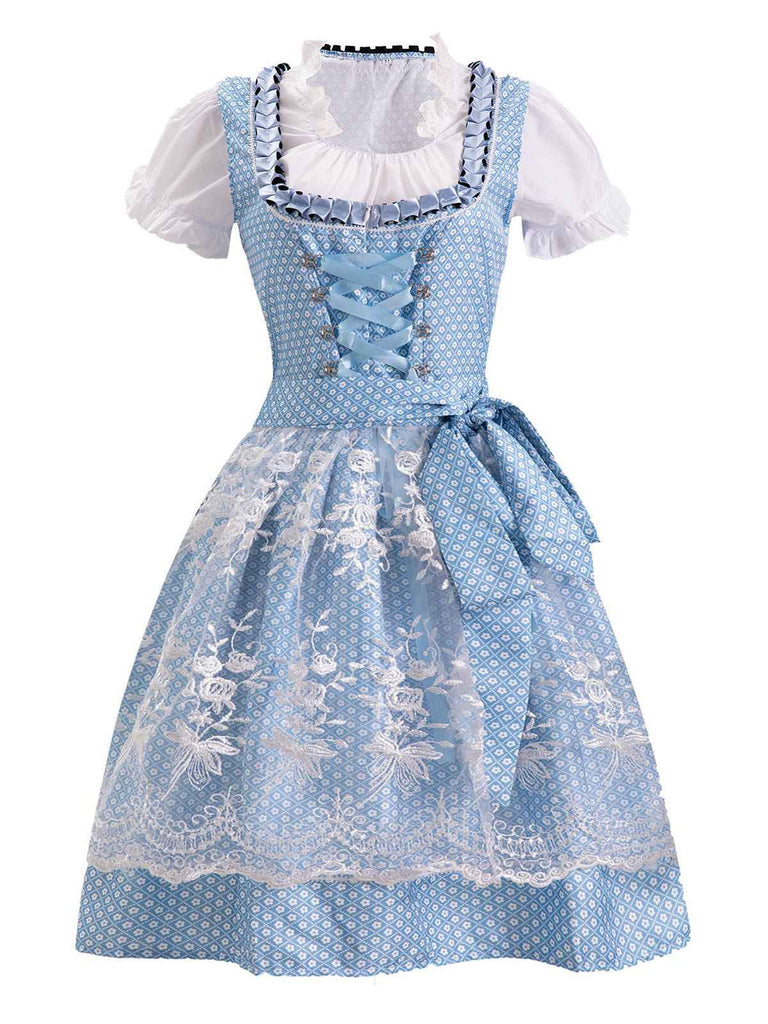 Blue 1950s Oktoberfest Lace Patchwork Dress Set: where 1950s romance meets her modern spirit