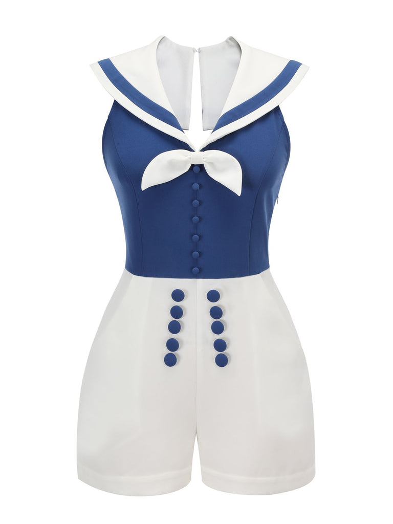 Blue 1950s Patchwork Halter Navy Romper, vintage romper, retro jumpsuit - perfect for women who love vintage and retro fashion