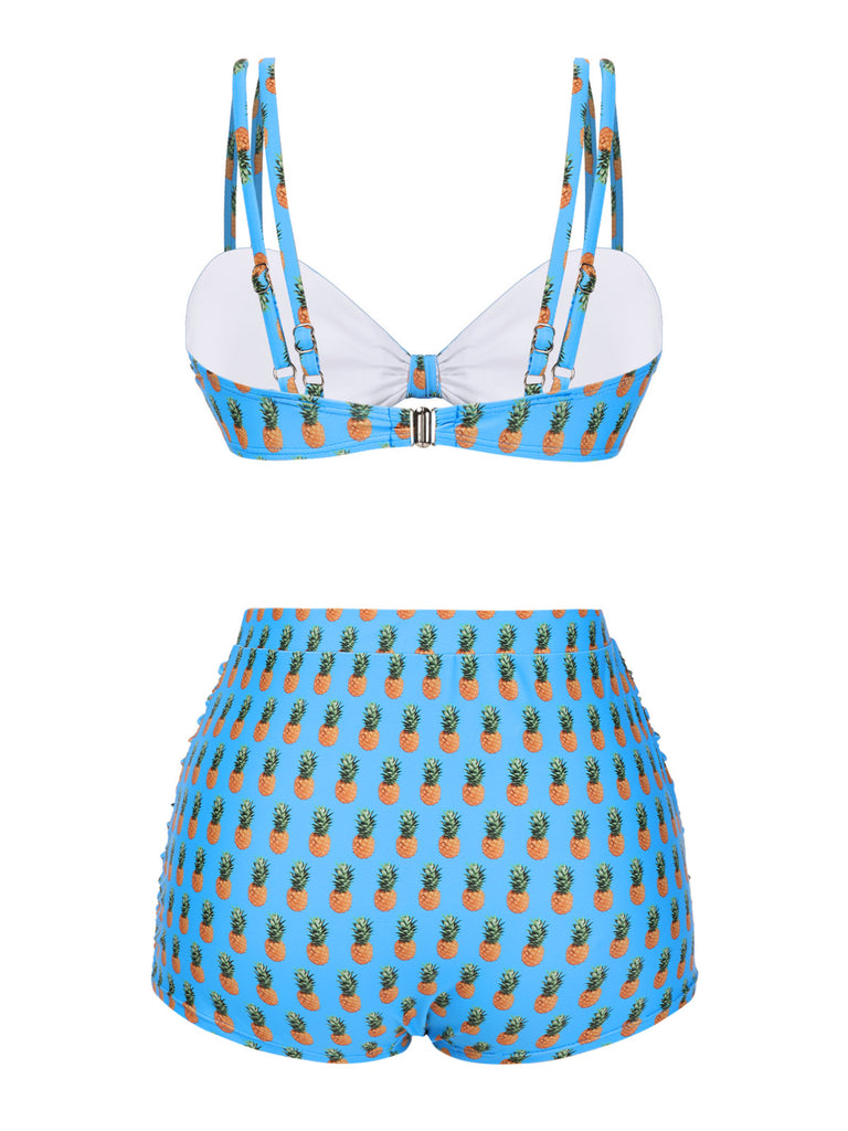 Blue 1950s Pineapple Strap Bow Swimsuit — because 1950s glamour never goes out of style