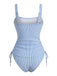 Blue 1950s Pinstripe Ruched Drawstring Tankini Set | vintage fashion, retro style, classic elegance - perfect for retro fashion enthusiasts