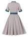 Dark Peacock Blue 1950s Plaid Bow Belted Dress 4