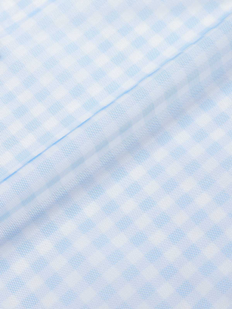 She finds her 1950s story in this Blue 1950s Plaids Mesh Cover-Up
