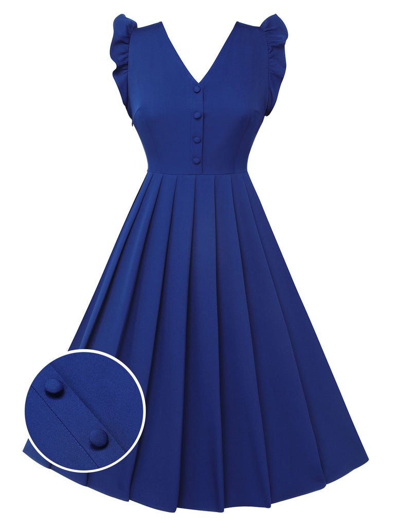 Blue 1950s Pleated Ruffles Vest Dress, vintage dress, retro fashion, rockabilly, pin-up fashion - perfect for women who love vintage and retro fashion