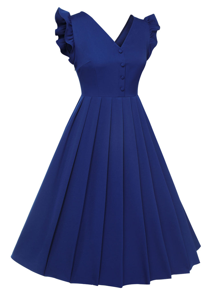Blue 1950s Pleated Ruffles Vest Dress, vintage dress, retro fashion, rockabilly, pin-up fashion - perfect for women who love vintage and retro fashion