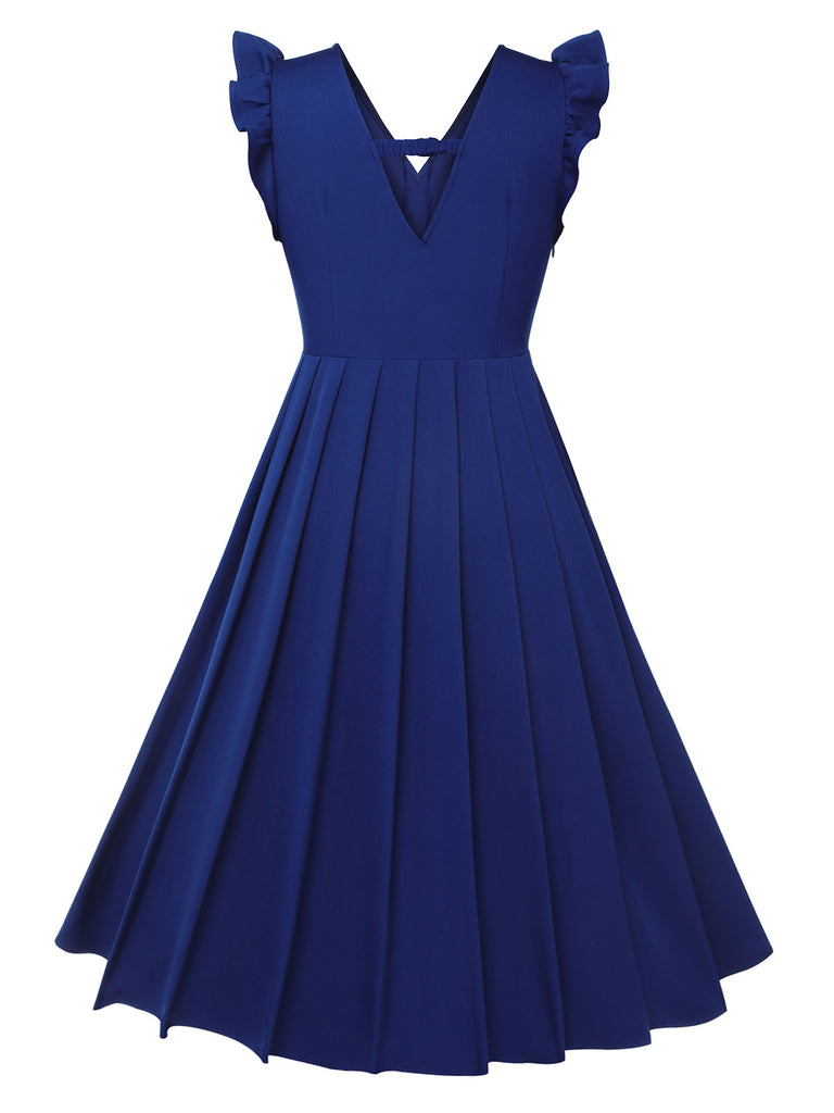 Blue 1950s Pleated Ruffles Vest Dress, vintage dress, retro fashion, rockabilly, pin-up fashion - perfect for women who love vintage and retro fashion