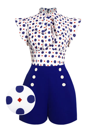 Blue 1950s Polka Dot Buttoned Romper: timeless style reimagined