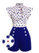 Blue 1950s Polka Dot Buttoned Romper: timeless style reimagined