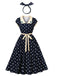 Blue 1950s Polka Dot Embroidered Floral Swing Dress, vintage dress, retro fashion, rockabilly, pin-up fashion - perfect for women who love vintage and retro fashion