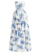 Blue 1930s Floral Strapless Fishbone Tiered Long Dress - vintage dress, retro fashion, floral print for vintage lovers