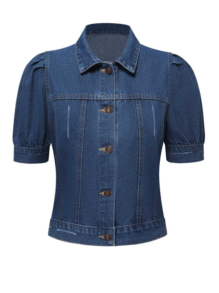 Blue 1950s Puff Sleeve Denim Cropped Coat - vintage fashion, retro style