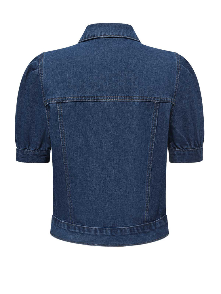 Blue 1950s Puff Sleeve Denim Cropped Coat - vintage fashion, retro style